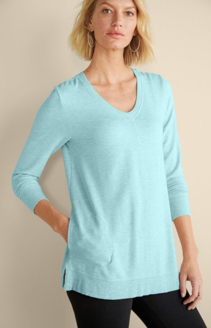 Soft Surroundings Women Small Blue Teal Cozy Comfort "Seista Soft Tunic" Top